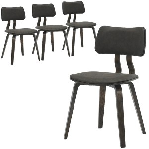 LeisureMod Clivo Leather Dining Chair – Modern Open-Back with Curved Wooden Slats & Poplar Wood Legs for Kitchen or Dining Room Set of 4 - 1 of 4