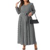 Agnes Orinda Women's Plus Size Houndstooth Split Neck Long Sleeve Tie Waist Maxi A-Line Dresses - 4 of 4
