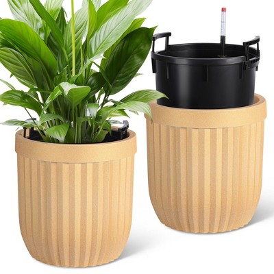 Tall Planters Set of 2, Outdoor Self Watering Pots with Water Level Monitor for Indoor Plants, Living Room, Home,Patio, Porch, Garden
