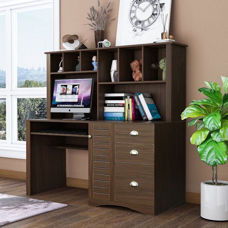 Home Office Computer Desk with Hutch, Furniture Cabot Single Pedestal Desk, Computer Office Workstation Study Table with Storage-The Pop Home, 2 of 10