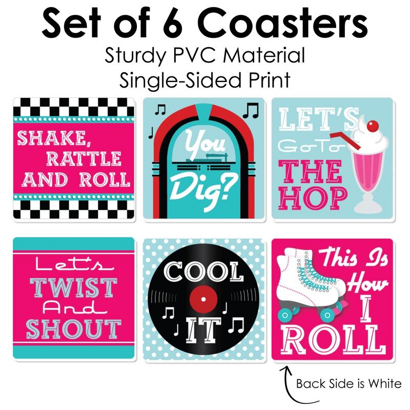 Big Dot of Happiness 50's Sock Hop - Funny 1950s Rock N Roll Party Decorations - Drink Coasters - Set of 6, 4 of 8