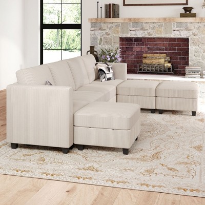 Belffin Modular Sectional Couch with Storage Ottoman U Shaped Corduroy Sectional Sofa with Chaise Convertible Modern Sectional Sofa Couch