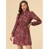 INSPIRE CHIC Women's Smocked Waist Tie Neck Floral Long Sleeve Dress - 3 of 4
