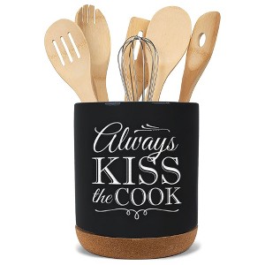 Elanze Designs Kiss The Cook Black X-Large Cork Bottom Kitchen Utensil Holder - 1 of 4