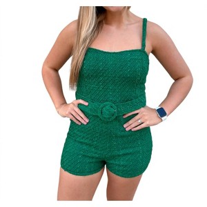Women's Alayna Tweed Romper With Self Belt - day + moon - 1 of 4