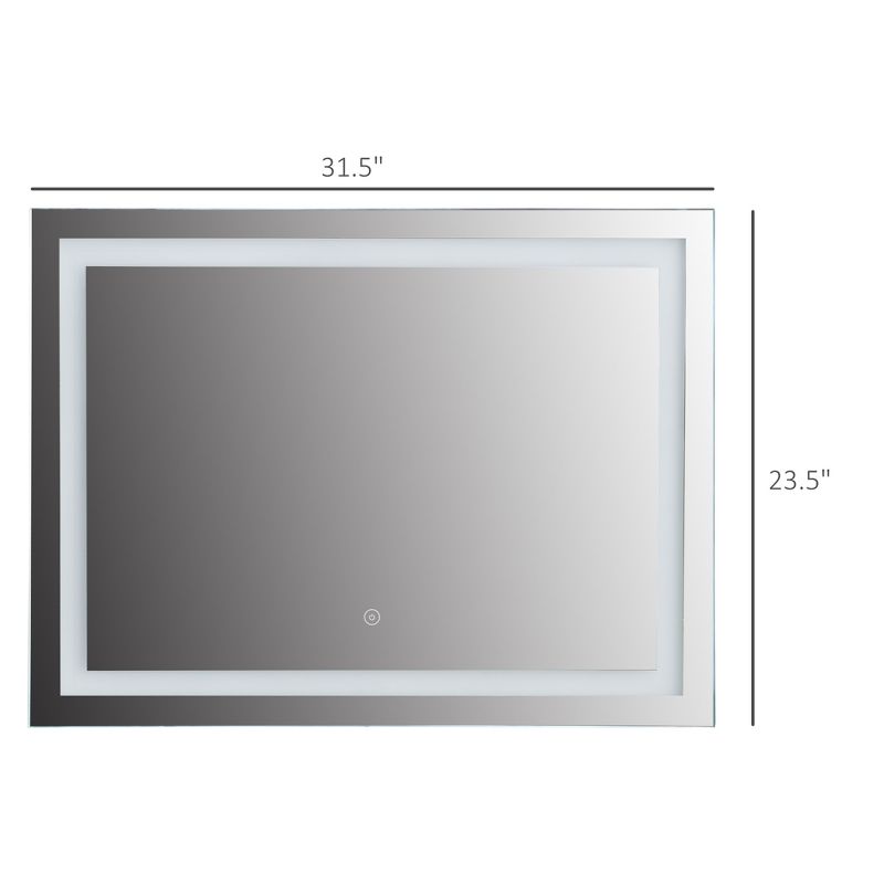 HOMCOM 32" x 24'' LED Illuminated Bathroom Mirror, Wall Mounted Vanity Mirror with Dimmable Memory Touch, Horizontally or Vertically, Silver, 5 of 7