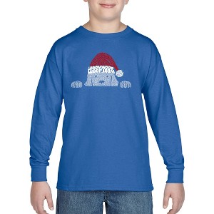 LA Pop Art Christmas Peeking Dog - Boy's Word Art Long Sleeve T-Shirt - 1 of 4