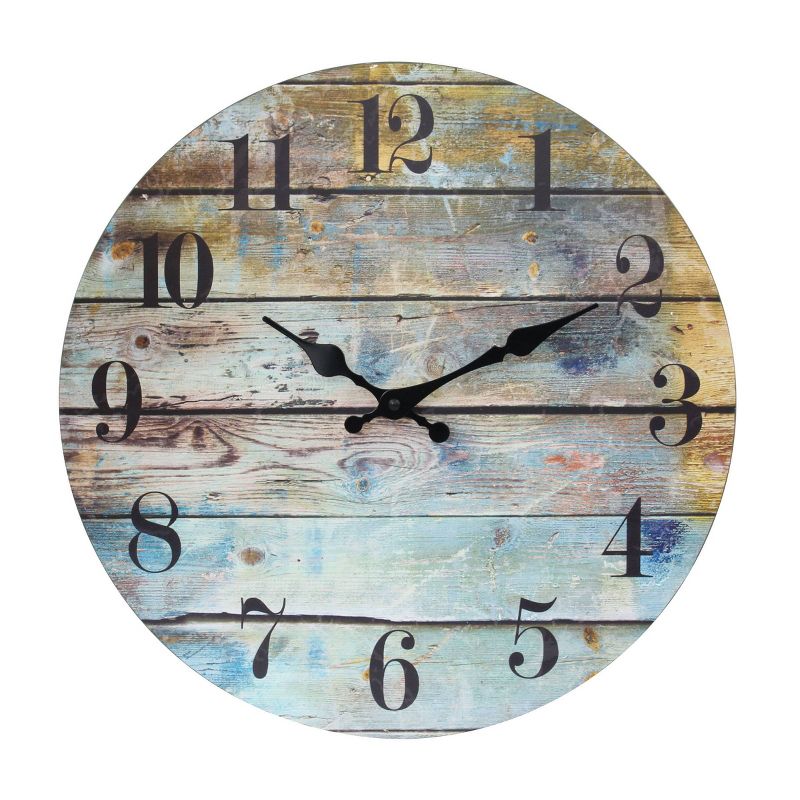 Round Rustic Wooden Wall Clock Blue - Stonebriar Collection, 1 of 11