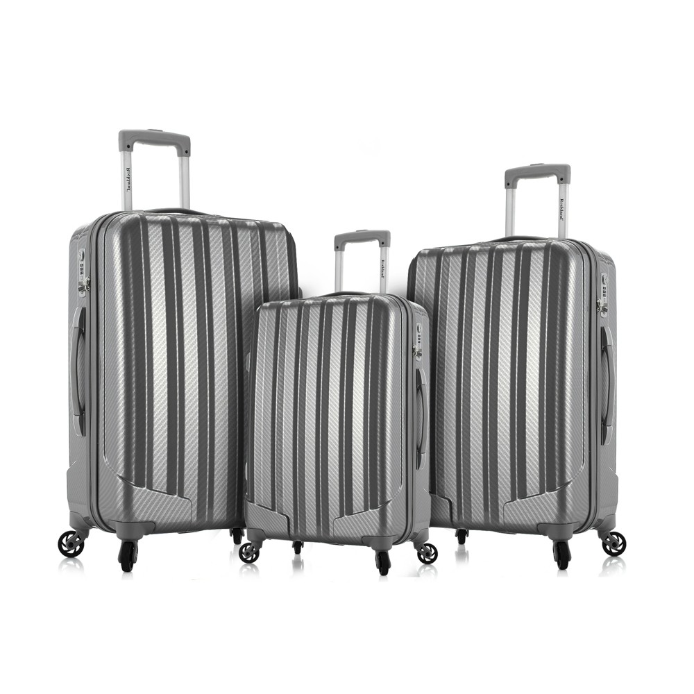 Photos - Luggage Rockland Barcelona 3pc Hardside Checked  Set - Silver 