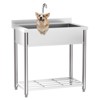 ROVSUN Stainless Steel Utility Sink with Faucet and Storage Shelf, 35.4"D x 22.4"W x 36.9"H, Single Bowl Freestanding Wash Station for Pet Grooming - 2 of 4