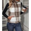 Women's Plaid Fleece Vest Stand Collar Sleeveless Zip Up Vest Jacket - 2 of 4
