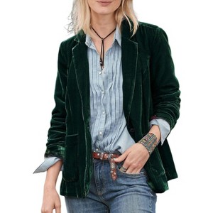 Coolmee Women's Casual 1 Button Velvet Jacket Velvet Cardigan Blazer Office Work Short Coat Suit Jacket with Pocket - 1 of 4