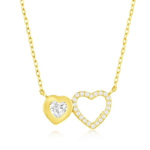 Bella Silver Sterling Silver, Double Heart CZ Necklace - Gold Plated - Gold - 16+2 Inch - 1 of 2