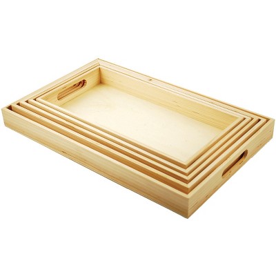 Multicraft Paintable Wooden Trays W/Handles 5/Pkg-6.625"X13"To 10.25"X16.125"