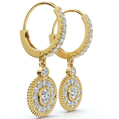 Pompeii3 3/4Ct Dangle Diamond Earrings 1 1/10" Tall Lab Created 14k Gold EF/VS