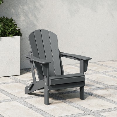 Gray HDPE Outdoor Folding Adirondack Chair with Wide Armrests