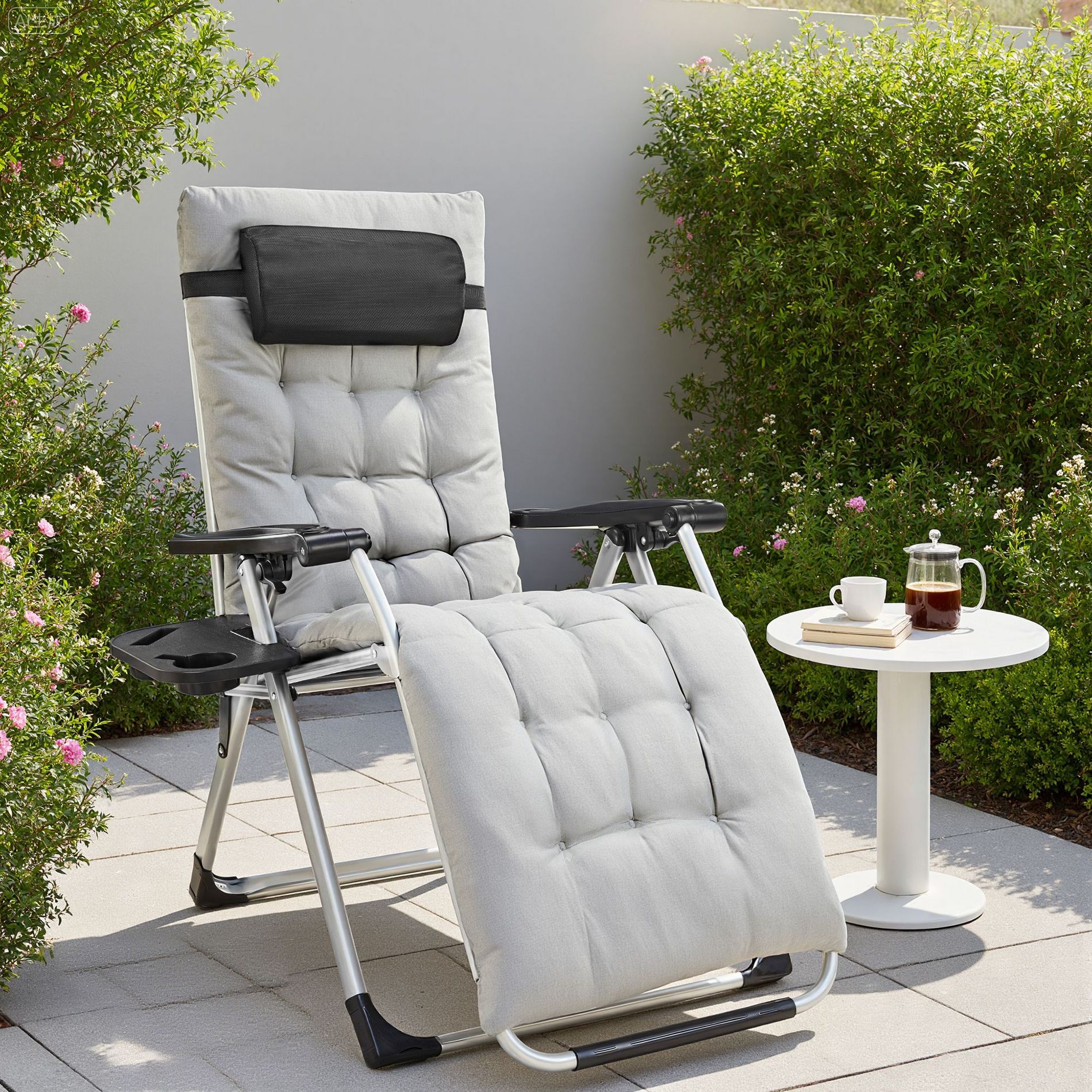 JIONJOY Zero Gravity Folding Lounge Chair - Removable Cushion & Cup Holder Tray, Reclining Patio Camping Chair-Grey