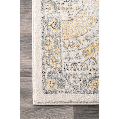 Elegant Vintage Gold Distressed Runner Rug, 2' 8" x 8'