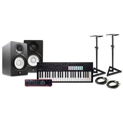 Novation Launchkey MK4 Keyboard Controller with Focusrite 2i2 USB Audio Interface and Yamaha HS5 5" Studio Monitor Pair Package (Cables/Stands
