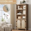 coucheta Farmhouse Bookshelves with Rattan Doors Set of 2, 70" Tall Cutlery Shelves with Three Tiers of Open Storage, for Office, Living Room,Natural - 4 of 4
