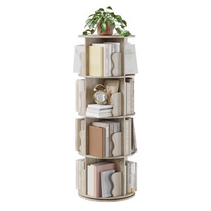 4 Tier Rotating Bookshelf Tower for Small Spaces, Revolving 360° Bookcase Storage Rack Tower, Vertical Rotate Turning Spiral Wood BookShelf Organizer - 1 of 4