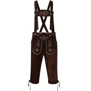 Men's Retro Faux Leather Embroidered Bib Shorts Outfit Leather Trousers - 1 of 3