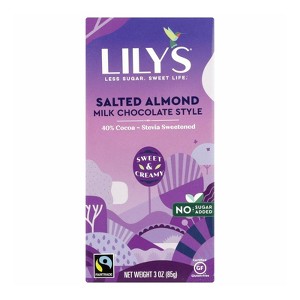Lily's - Sweets - Chocolate Bar - Milk Chocolate - 40 Percent Cocoa - Salted Almond - Case of 12 - 3 oz - 1 of 3