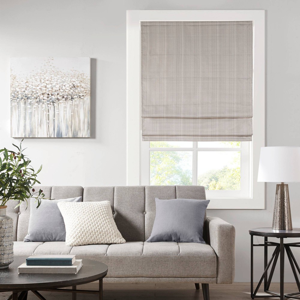Photos - Blinds 27"x64" Paxton Basketweave Room Darkening Cordless Roman Shade Taupe - Madison Park: Window , Indoor Use