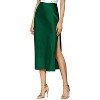 Women's Satin Midi Skirt - High Waist Slit Design with Comfortable Elastic Waistband Darkgreen - 2 of 4