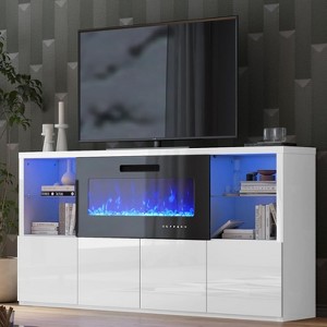 AMERLIFE 68" High Gloss Fireplace TV Stand with 40" Fireplace with LED Lights for TVs up to 78" - 1 of 4