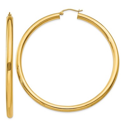 Black Bow Jewelry 4mm, 14k Yellow Gold Classic Round Hoop Earrings, 65mm (2 1/2 Inch)
