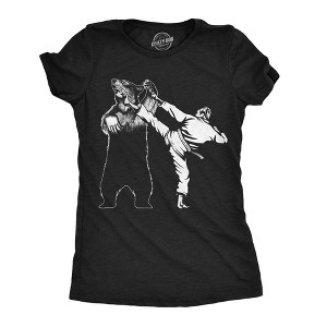 Womens Funny T Shirts Karate Kicked Bear Sarcastic Fighting Graphic Tee - Crazy Dog Women's T Shirt - 1 of 4