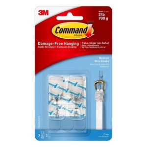 Command Medium Sized Wire Toggle Decorative Hook Clear: Adhesive Hooks, 2 Pack, 2 lb Capacity, Plastic, 2.169" Height - 1 of 4