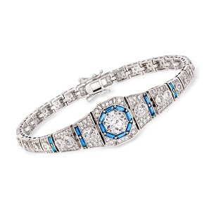 Ross-Simons 4.00 ct. t.w. CZ and .98 ct. t.w. Simulated Sapphire Bracelet in Sterling Silver - 1 of 3
