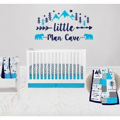 Bacati - Woodlands Forest Animals Aqua/Navy/Grey 4 pc Baby Crib Bedding Set with Diaper Stacker for Boys