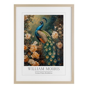 Stupell Industries Vintage Morris Inspired Blue Peacock Framed Print Under Glass Art - 1 of 4