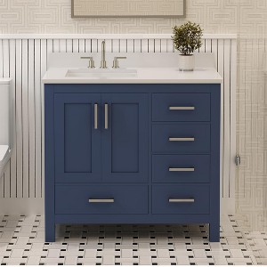 Rooh Solid Wood Bathroom Vanity with White Quartz Top & Undermount Sinks with 3 Pre Drilled Faucet Holes - 1 of 4