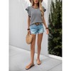 Women's Knit Ruffle Short Sleeve Blouse Classic Stripe Fashionable Crew Neck Top Tunic - 3 of 4