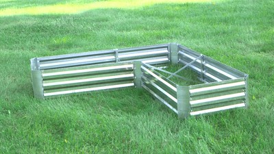 Dark Gray Galvanized Steel L-Shaped Raised Garden Bed