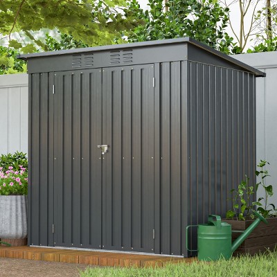 Outdoor Garden Aluminium Frame Tools Storage Shed,Backyard Pet Room,Metal Garbage Room with Lockable Door and Floor Frame-Coolbibila