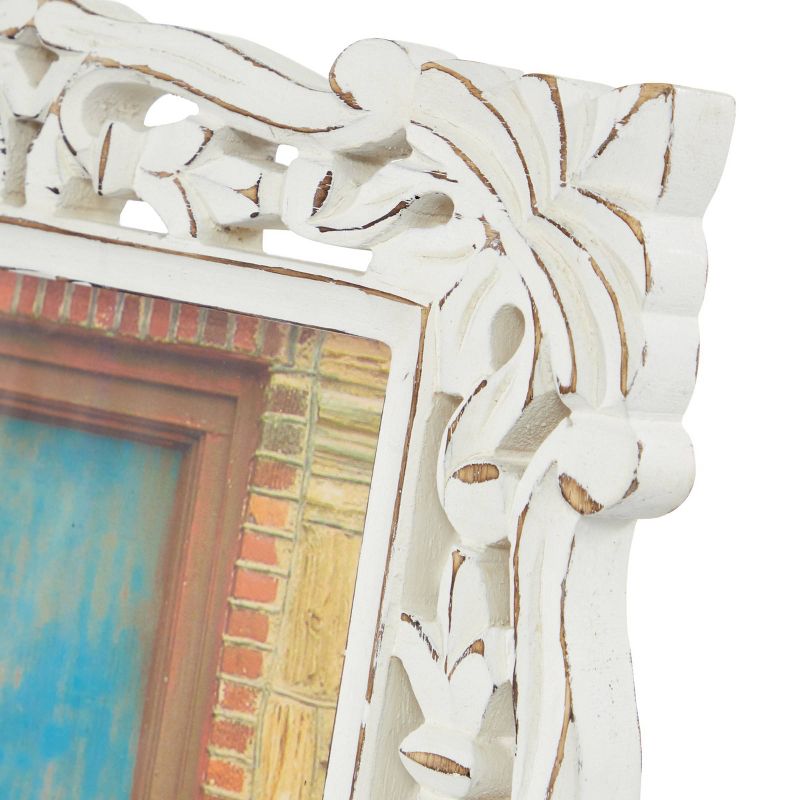 Mango Wood Scroll Handmade Intricate Traditional Carved 1 Slot Photo Frame White - Olivia & May, 3 of 6