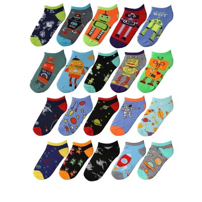 Tipi Toe Kids Boys 20 Pairs Cassy Lightweight Novelty Space Explorer Medley Pattern Low Cut/No Show Socks
