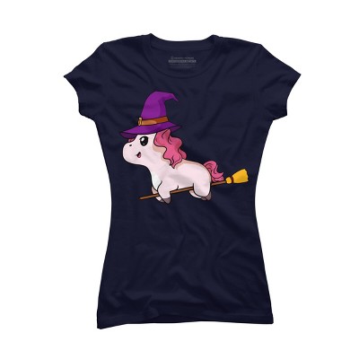 Junior's Design By Humans Witch Unicorn Halloween T Shirt By thebeardstudio T-Shirt