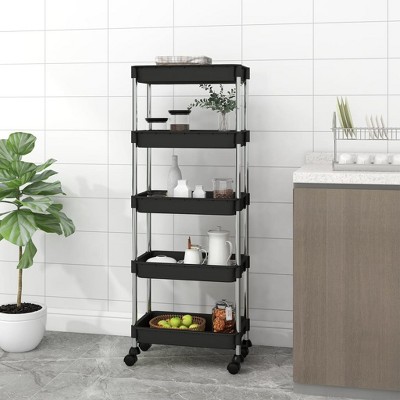 vidaXL 5-Tier Kitchen Trolley Black 16.5 in.x11.4 in.x50.4 in. Iron and ABS