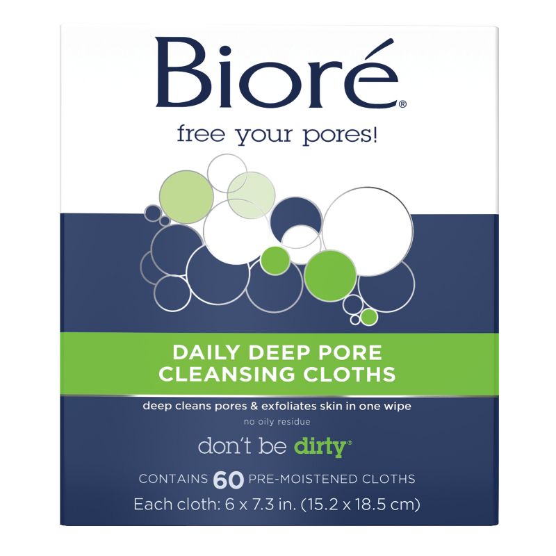 Biore Daily Deep Pore Cleansing Cloths, Facial Cleansing Wipes, Makeup Removal, Dermatologist Tested - Scented - 60ct, 1 of 7