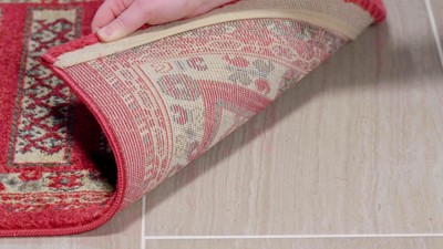 Hand-Knotted Red Synthetic Rectangular Area Rug 5'1" x 7'7"