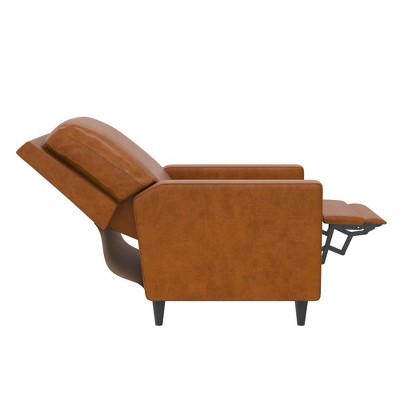 Camel Faux Leather and Velvet Pushback Recliner Accent Chair