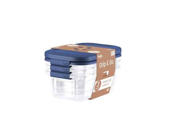 Grip & Go 3pk 5.5qt Locking Lid Clear Bottom With Navy Lid - Bella Storage