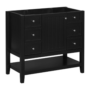 TOBILI 36" Bathroom Vanity without Sink, Cabinet Base Only, One Cabinet and three Drawers, Black - 1 of 4