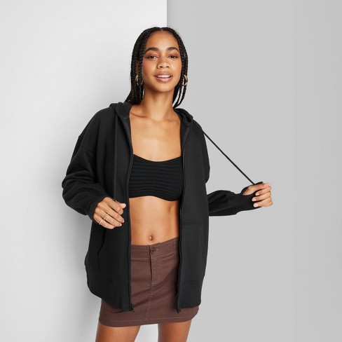 Women's Oversized Zip-up Hoodie - Wild Fable™ Black M : Target